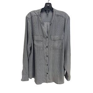 Jones New York XL Button Shirt Black White Pinstripe Cotton Office Career